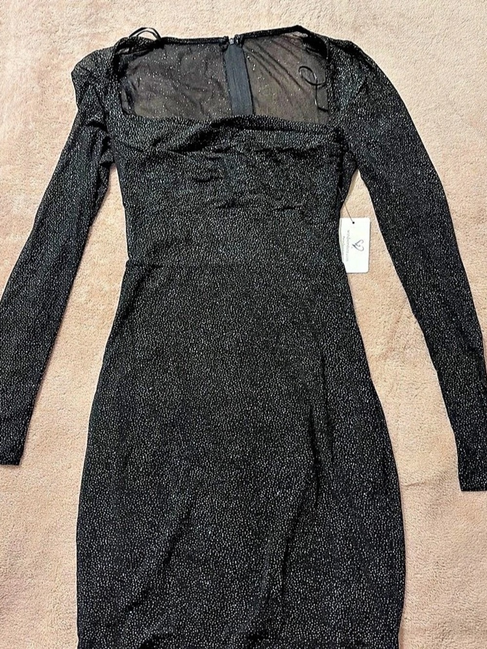 Windsor Black Sparkly Long Sleeve Midi Dress